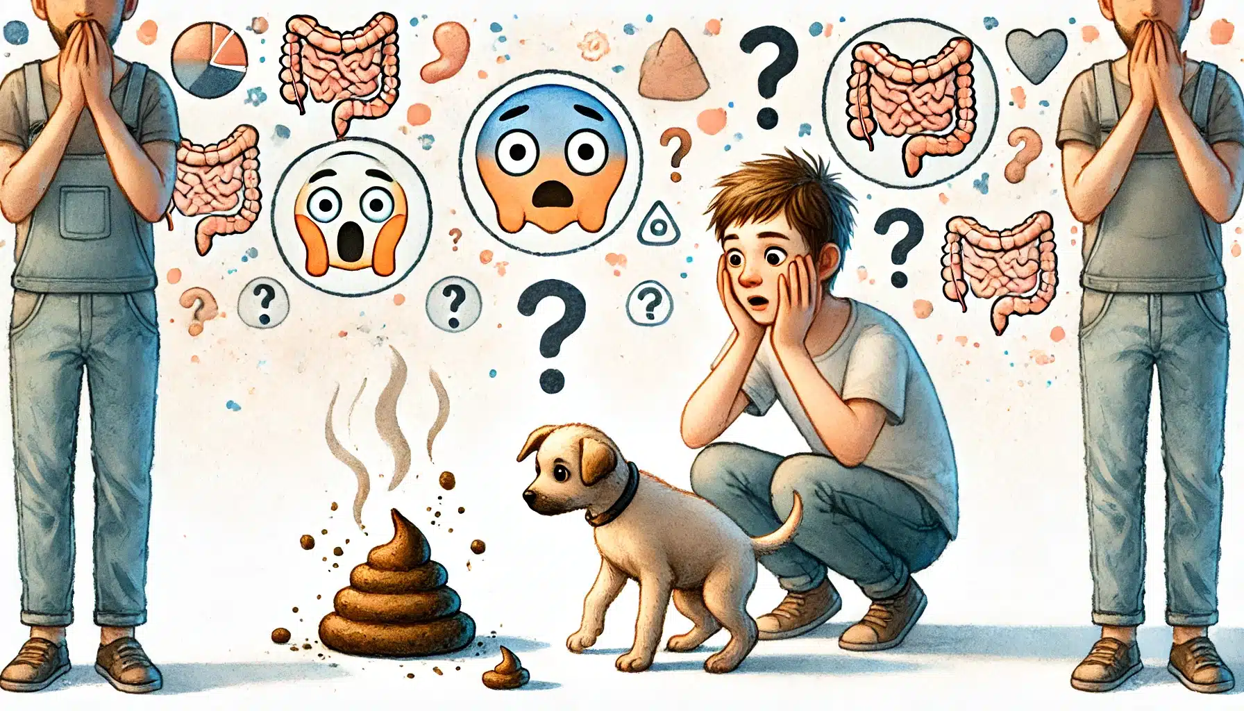 Hund frisst Kot – mögliche Ursachen wie Nährstoffmangel, Stress oder Verdauungsprobleme visuell dargestellt